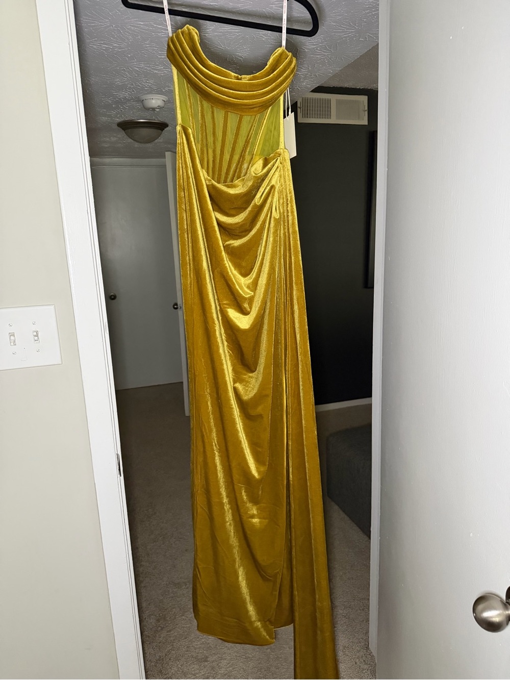 Never worn- Elegant Mustard Velvet Draped Wedding Gown